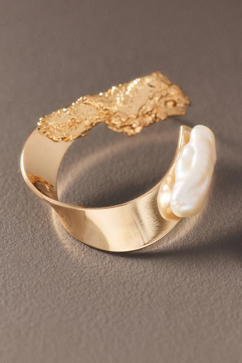 By Anthropologie Hammered Hoop Pearl Earrings