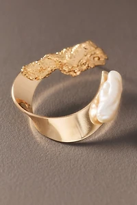 By Anthropologie Hammered Hoop Pearl Earrings