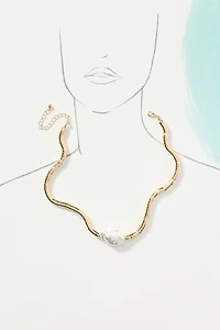 Swirled Metal Pearl Necklace