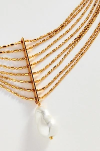 Layered Chain Pearl Pendant Necklace