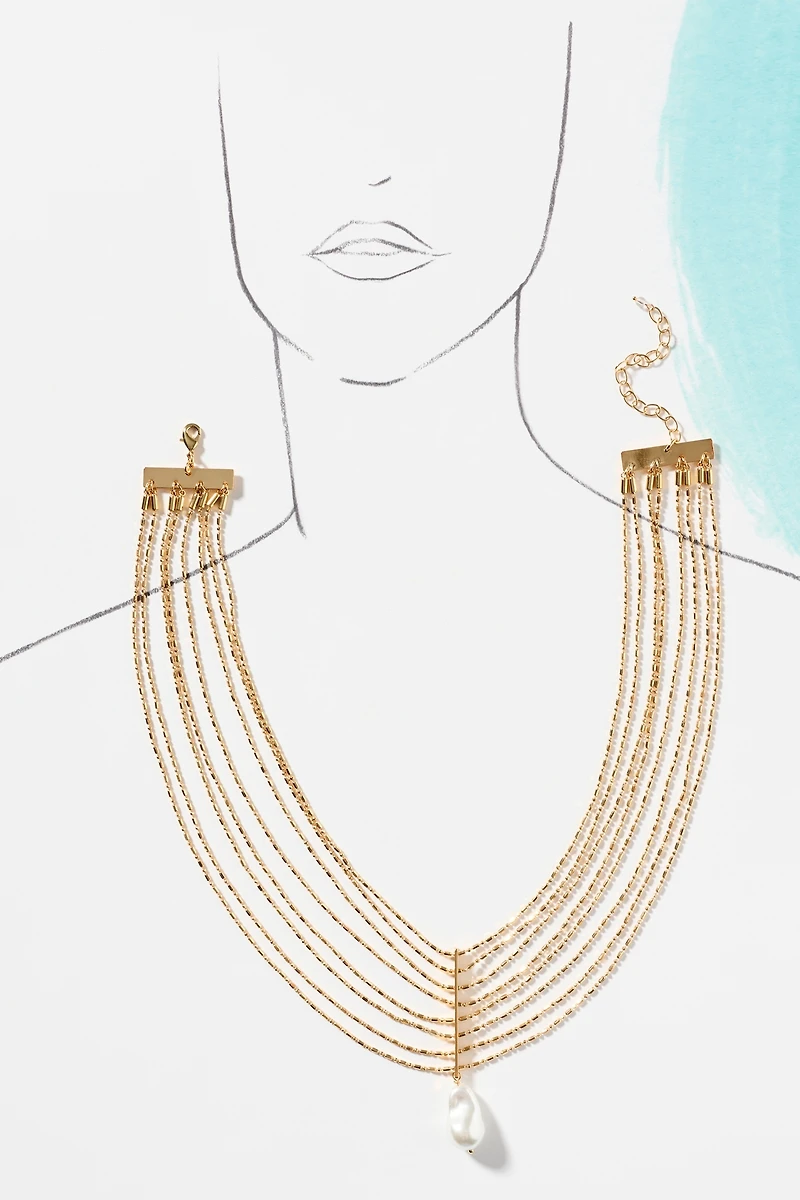 Layered Chain Pearl Pendant Necklace