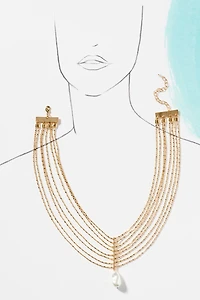 Layered Chain Pearl Pendant Necklace