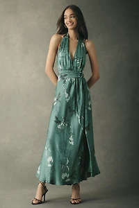 BHLDN Plunge Satin Maxi Dress