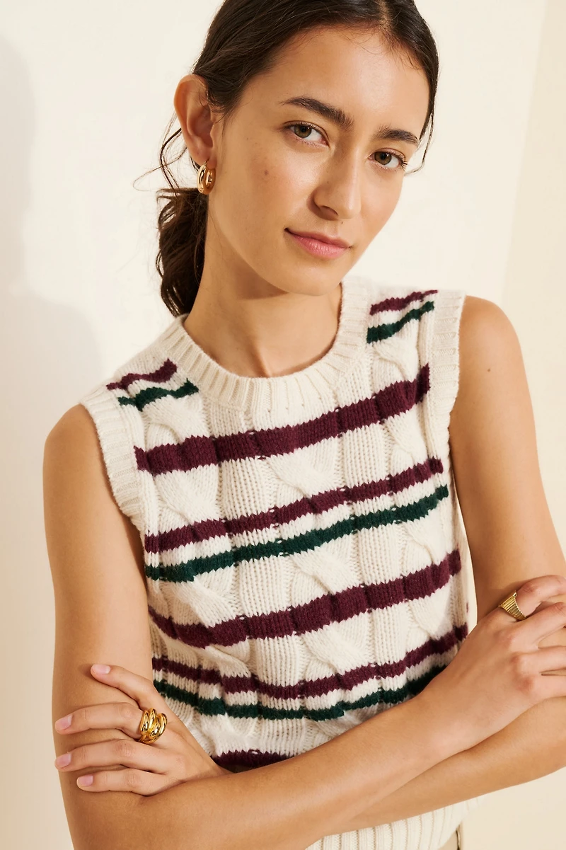 Polo Ralph Lauren Striped Cable Knit Sweater Vest