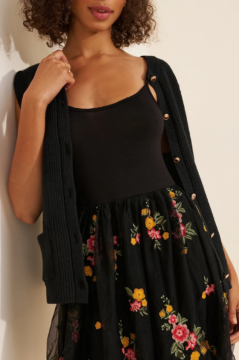 Sleeveless Cardigan Sweater Dress