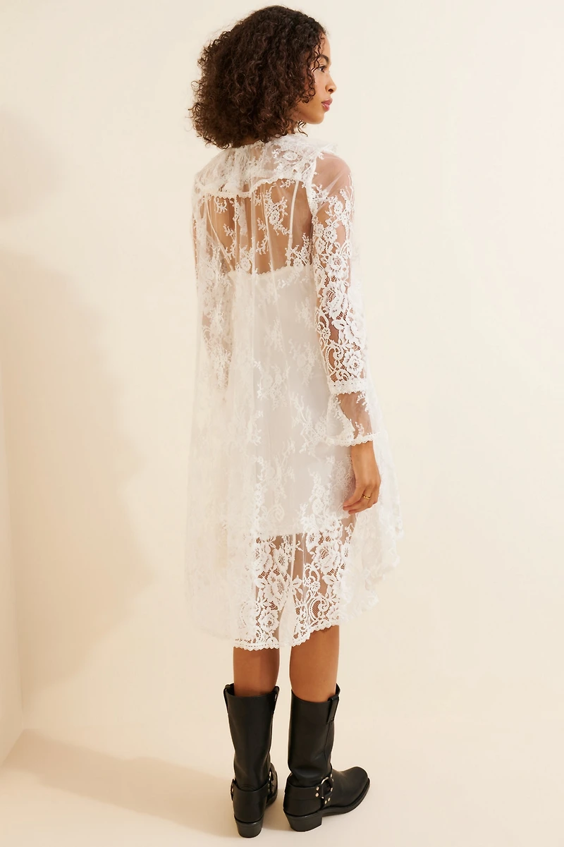 Long Sleeve V-Neck Lace Tunic Dress