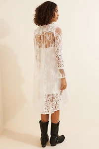 Long Sleeve V-Neck Lace Tunic Dress