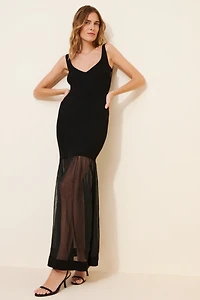 Sheer Panel Maxi Sweater Dress