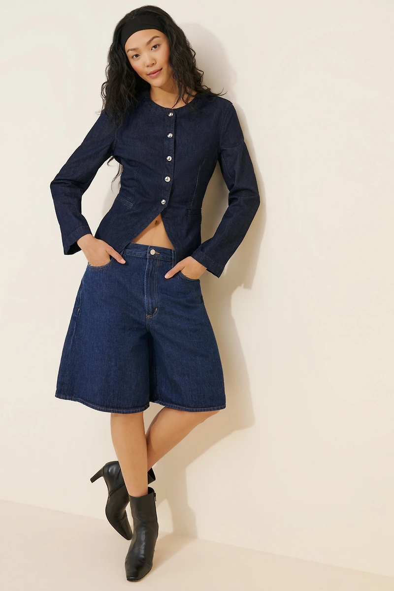 Madewell Denim Collarless Long Sleeve Jacket