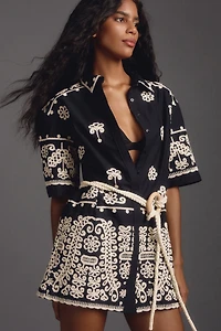 Maeve Short-Sleeve Collared Mini Shirt Dress