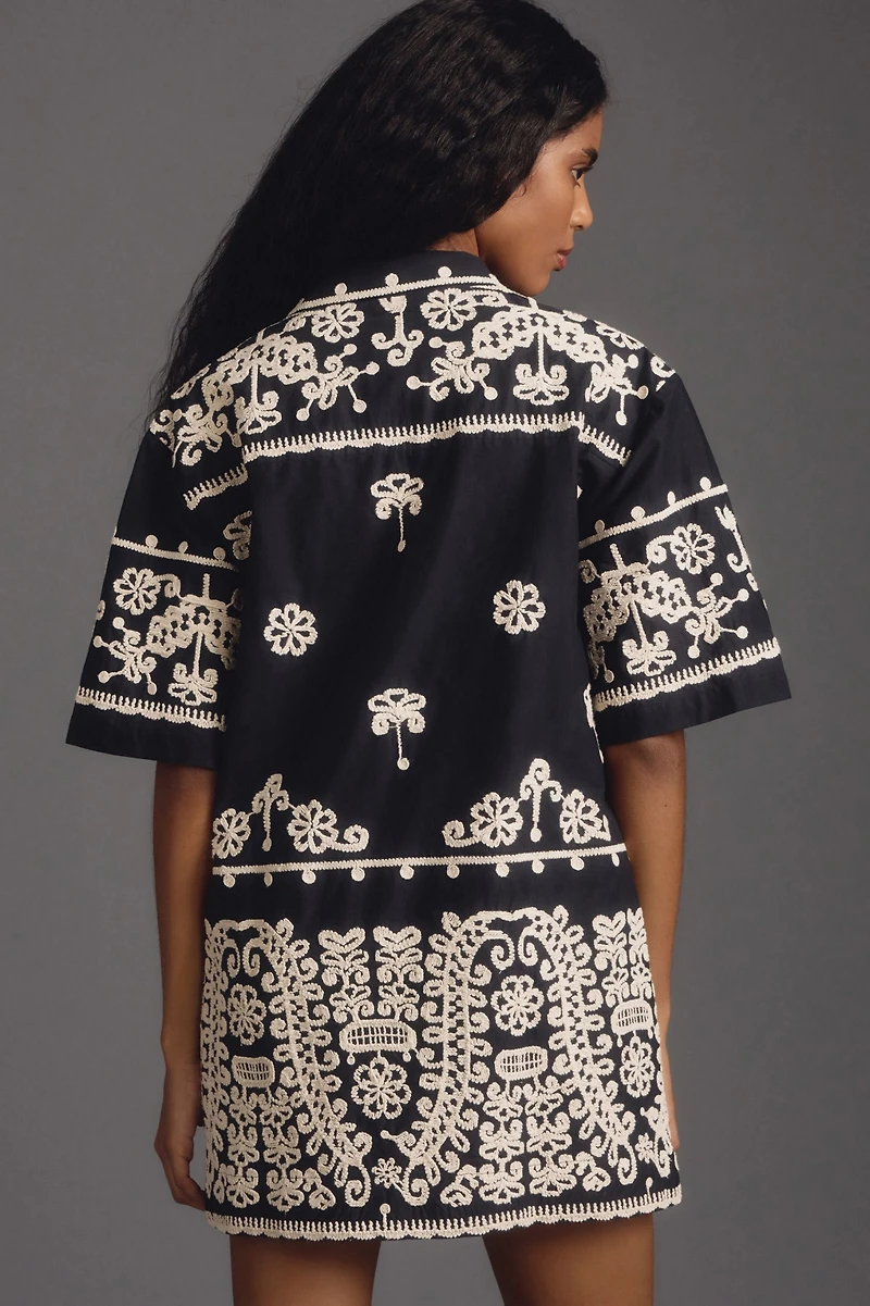 Maeve Short-Sleeve Collared Mini Shirt Dress