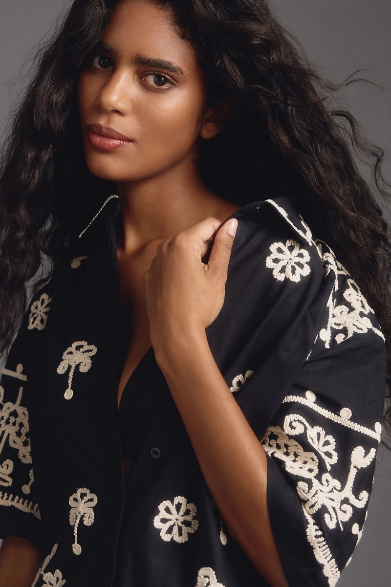 Maeve Short-Sleeve Collared Mini Shirt Dress