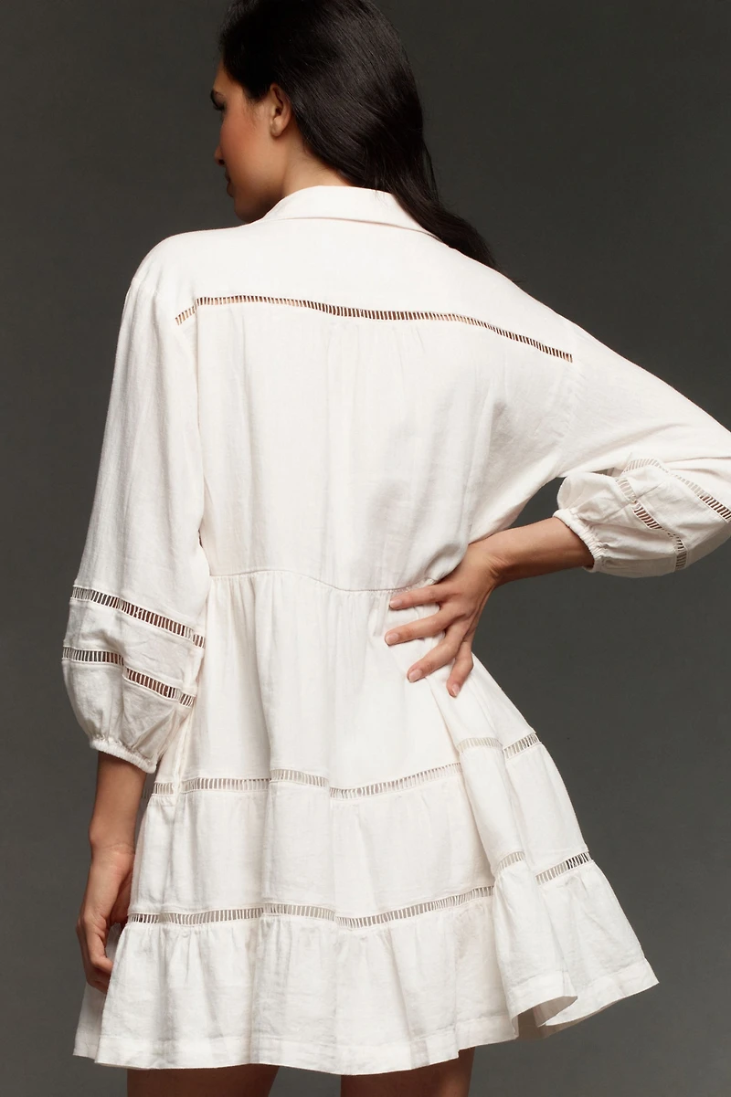 Maeve The Bettina Tiered Mini Shirt Dress: Linen Edition