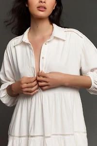 Maeve The Bettina Tiered Mini Shirt Dress: Linen Edition