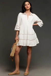 Maeve The Bettina Tiered Mini Shirt Dress: Linen Edition