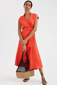 Maeve Open-Back Wrap Midi Dress