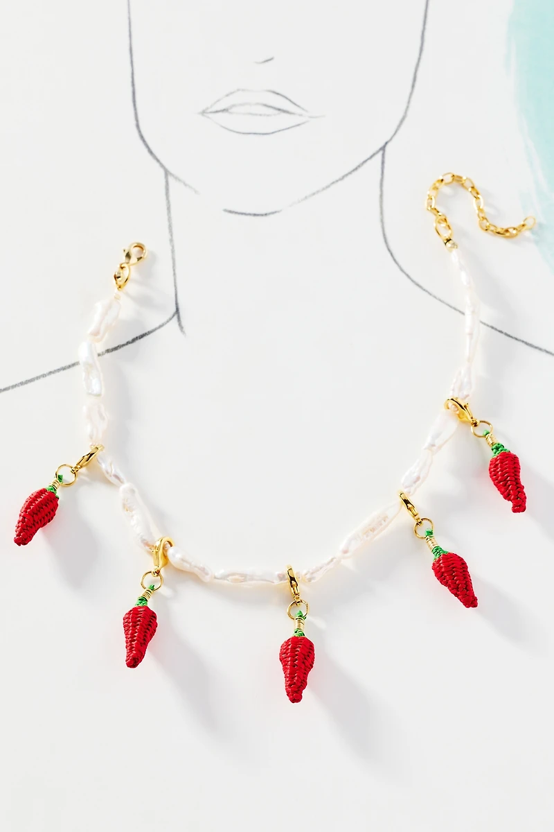 Bamboleira Spicy Chili Pearl Charm Necklace