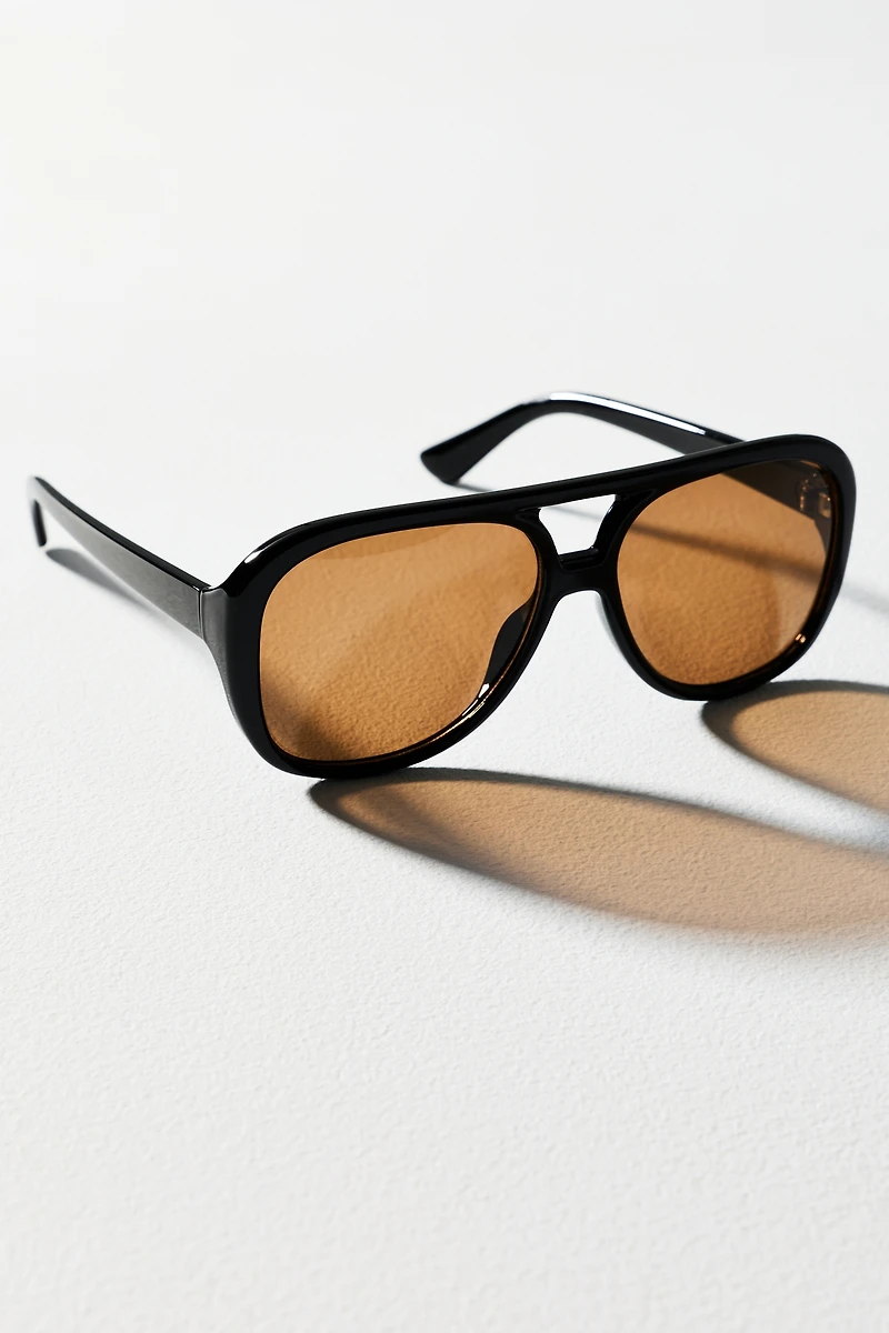 By Anthropologie Flat-Top Curved Aviator Sunglasses