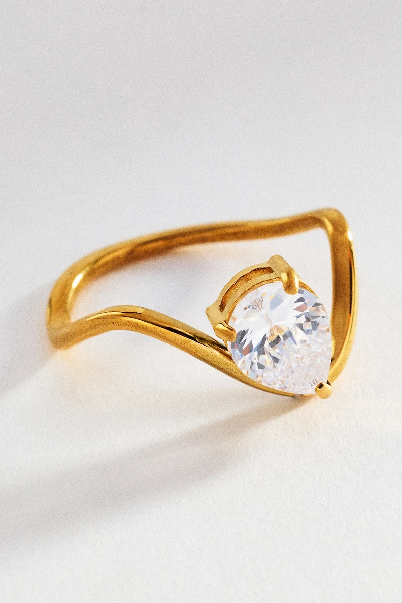 Solitaire Gemstone Water-Resistant Squiggle Ring
