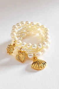 Stretch Pearl Charm Rings, Set of 3