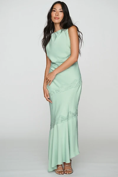 BHLDN Cap-Sleeve Satin Maxi Dress