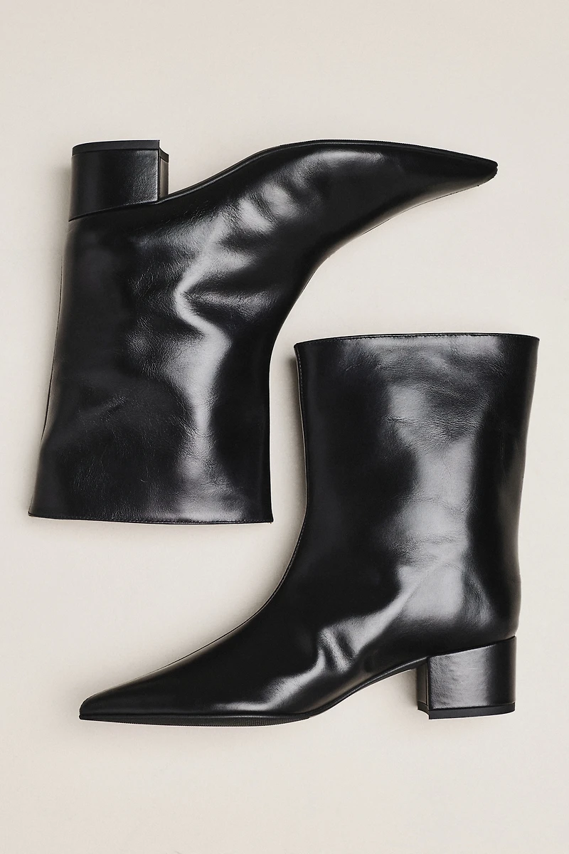 Maeve Leather Pointed-Toe Block Heel Boots