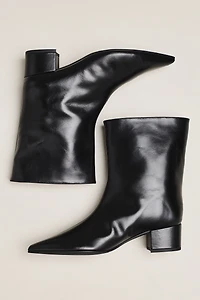 Maeve Leather Pointed-Toe Block Heel Boots