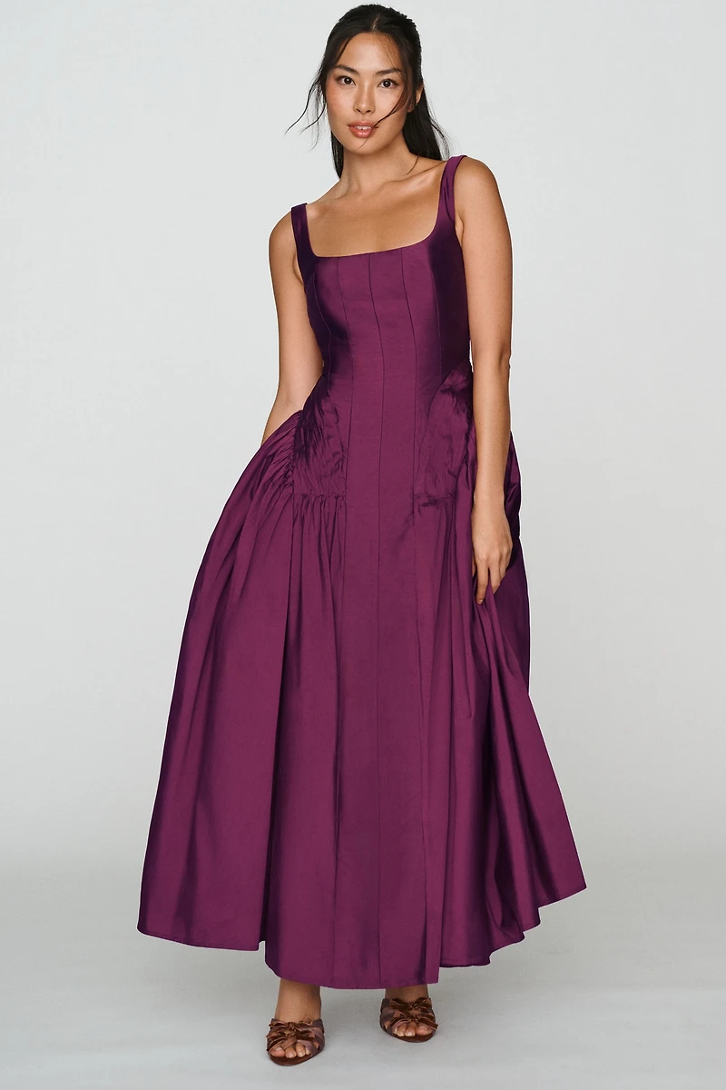 BHLDN Basque Waist Square-Neck Maxi Dress