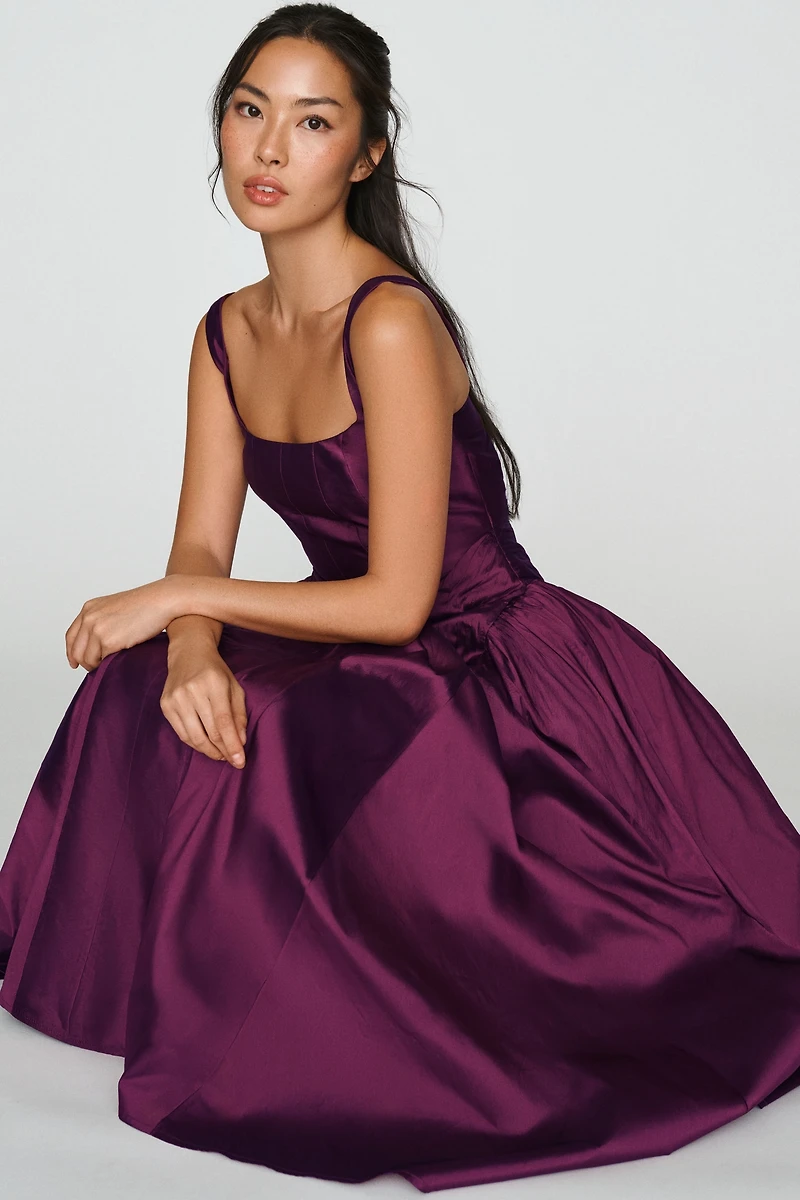 BHLDN Basque Waist Square-Neck Maxi Dress