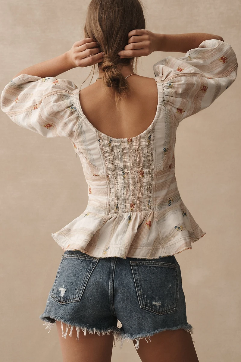 Pilcro Puff-Sleeve Peplum Blouse
