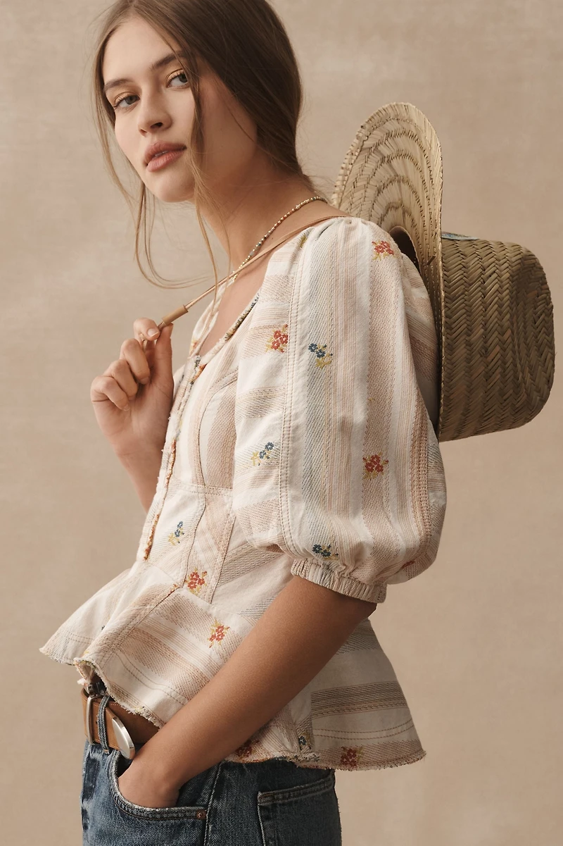 Pilcro Puff-Sleeve Peplum Blouse