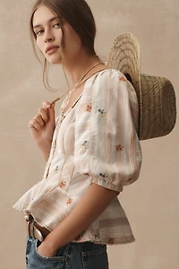 Pilcro Puff-Sleeve Peplum Blouse