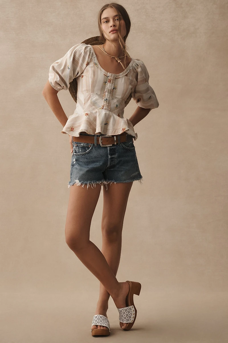 Pilcro Puff-Sleeve Peplum Blouse