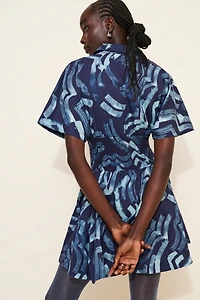 The Tommie Short-Sleeve Smocked Front-Zip Mini Shirt Dress