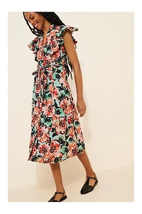 Maeve Flutter-Sleeve Midi Shirt Dress