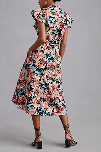 Maeve Flutter-Sleeve Midi Shirt Dress