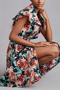 Maeve Flutter-Sleeve Midi Shirt Dress