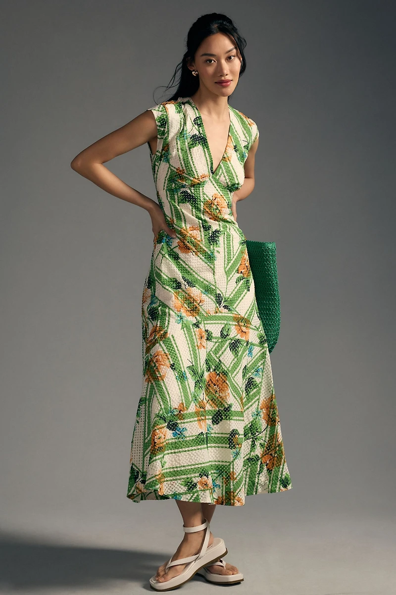 Maeve Cap-Sleeve V-Neck Maxi Dress