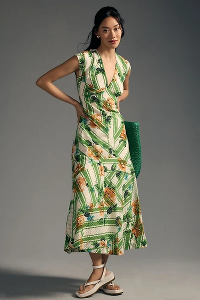 Maeve Cap-Sleeve V-Neck Maxi Dress
