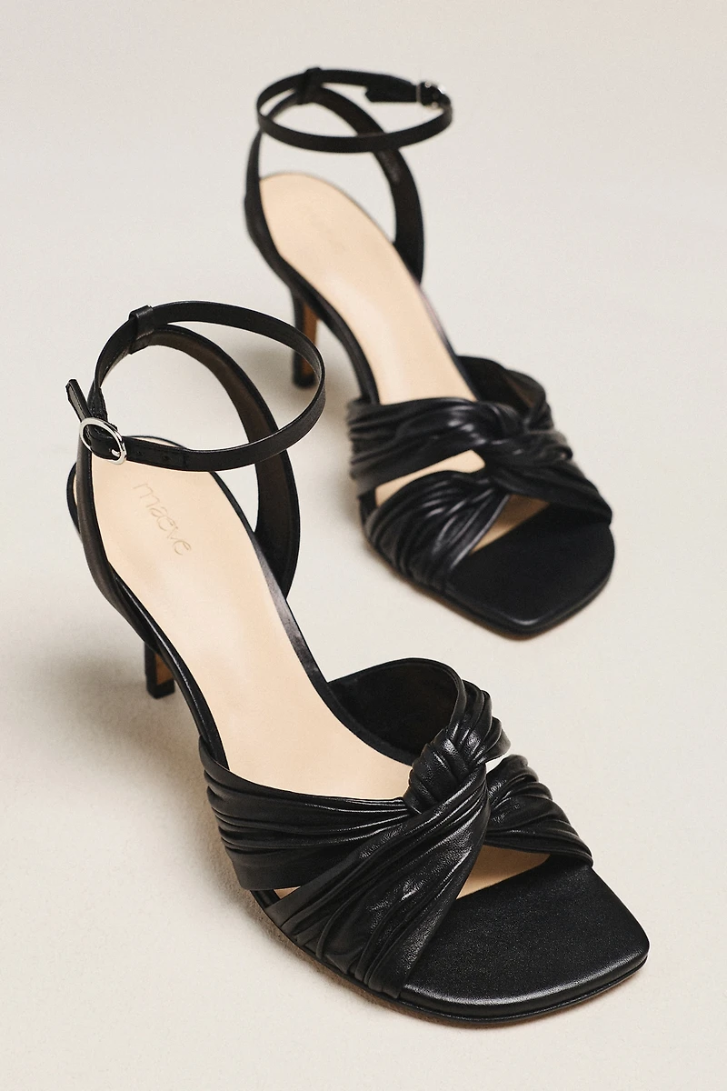 Maeve Leather Cross Ankle-Strap Heeled Sandals