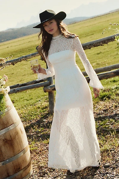 BHLDN Long-Sleeve Lace Maxi Dress