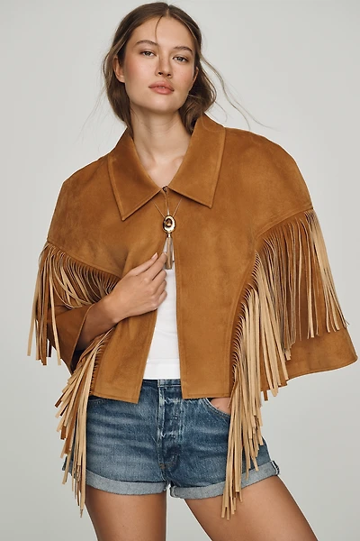 Siempre Fringe Faux-Suede Cape