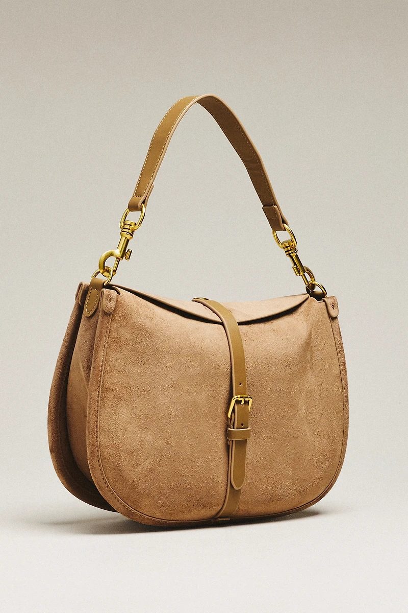 By Anthropologie Faux Suede Buckle Shoulder Bag