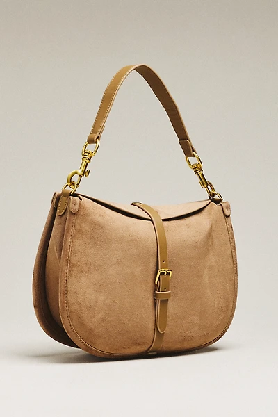By Anthropologie Faux Suede Buckle Shoulder Bag