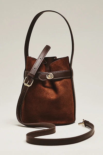 By Anthropologie Faux Suede Buckle Bucket Bag