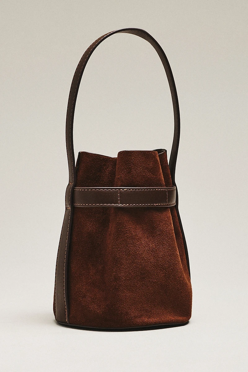 By Anthropologie Faux Suede Buckle Bucket Bag