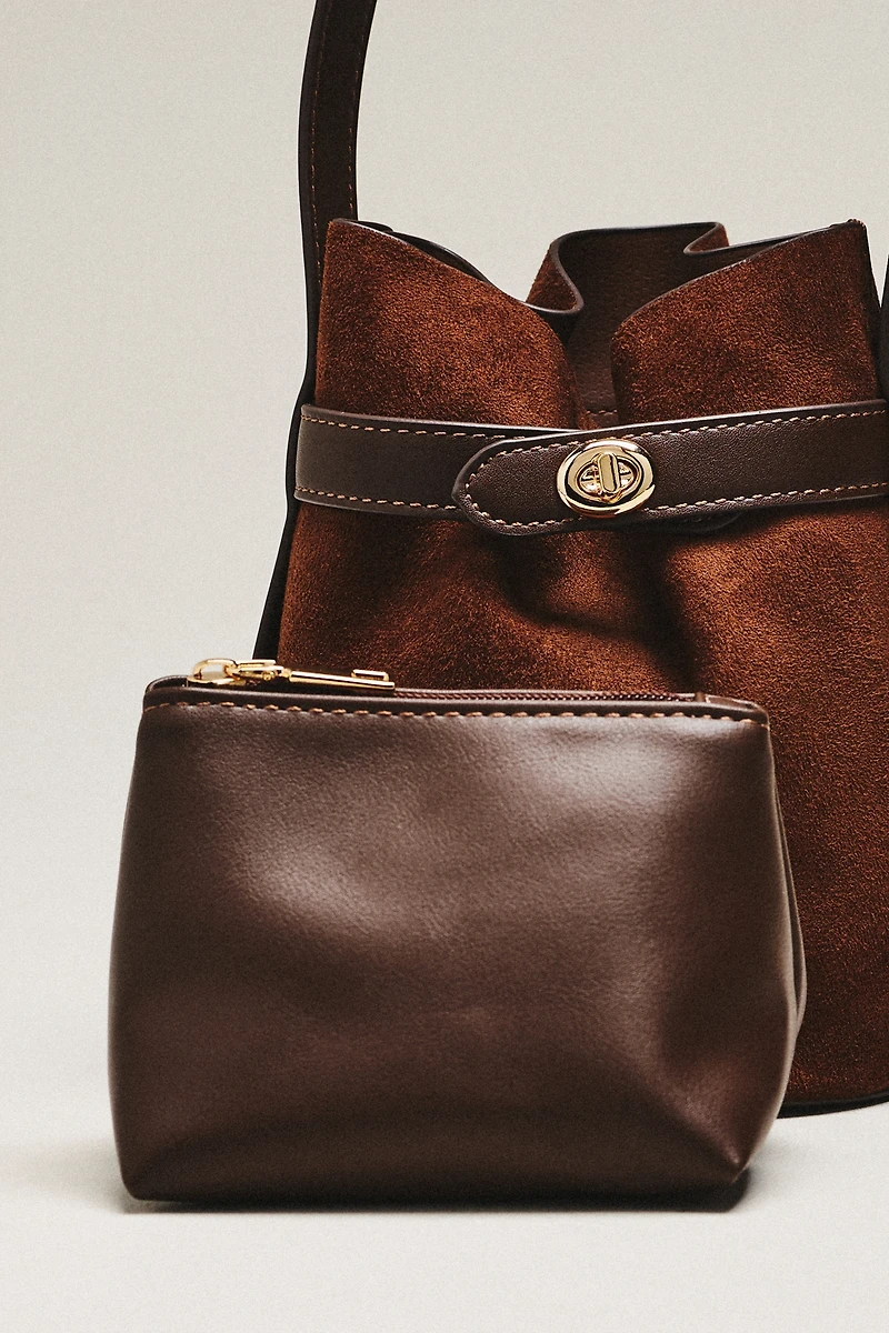 By Anthropologie Faux Suede Buckle Bucket Bag