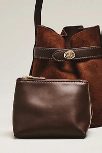 By Anthropologie Faux Suede Buckle Bucket Bag