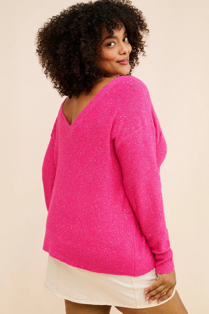 Eloquii V-Neck Sequin Sweater