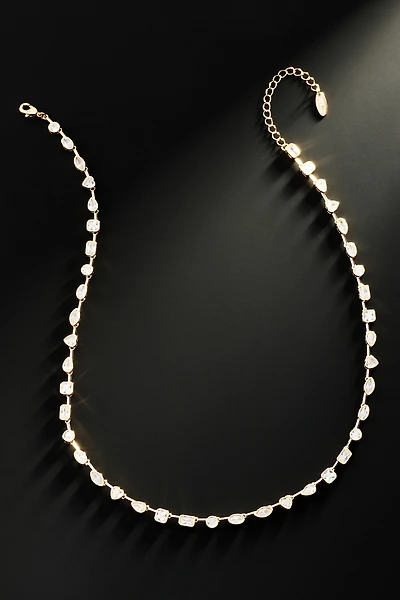 By Anthropologie Demi-Fine Mixed Crystal Tennis Necklace